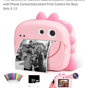 WQ Pink Dinosaur Instant Print Camera for Kids